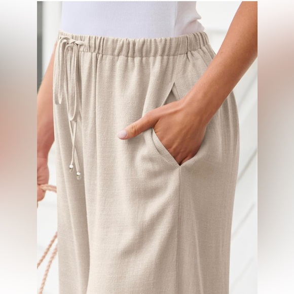 LILLUSORY Women's Linen Summer Palazzo Pants Flowy Wide Leg Beach Pant - Picture 2 of 3